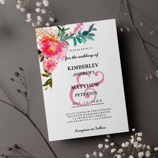 Convite Manteiga rosa-d-água e casamento floral (Watercolor pink teal ampersand floral wedding)