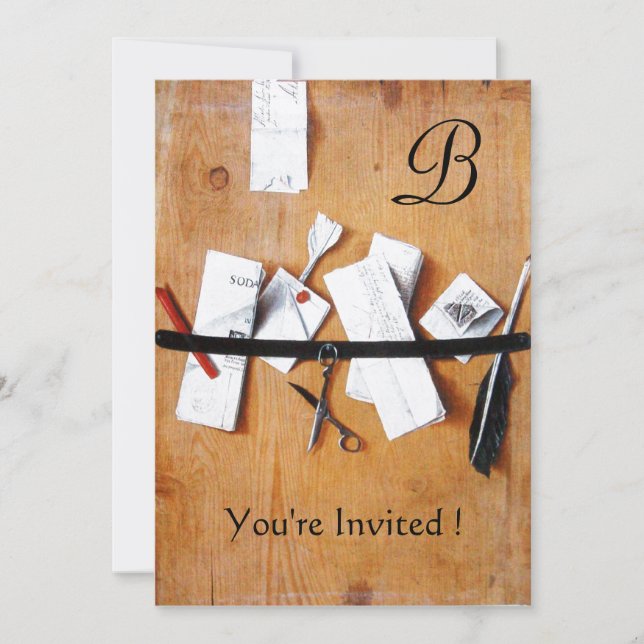 Convite MANTEIRA EM MADEIRA MONOGRAMA vermelho preto (Frente)