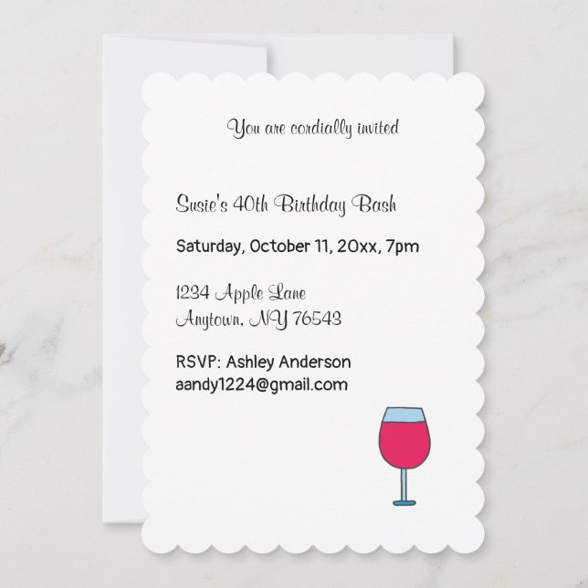 Convite Mantenha Calma e Beba Vinho de Aniversário (Verso)