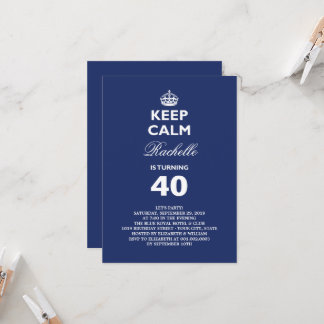Convite Mantenha-se Calmo Azul Divertido Aniversário de 40