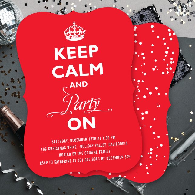 Convite Mantenha-Se Calmo E Festa No Feriado Engraçado Ano (Keep Calm And Party On Funny New Year's Eve Party Invitation @ fat_fa_tin)