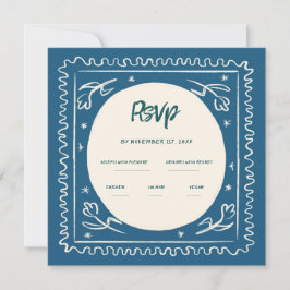 Convite Manuscrito Azul Ondular Casamento Retroativo Rsvp