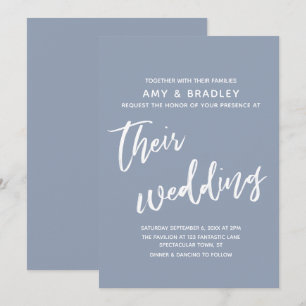 Convite Manuscrito Casual Casamento Azul Simples Dusty