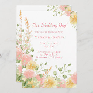 Convite Manuscrito Chic Cor Floral Rosa Elegante