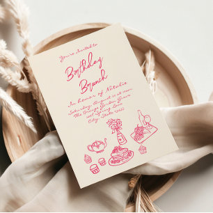 Convite Manuscrito Cor-de-rosa Rosa Quirky Brunch Aniversá