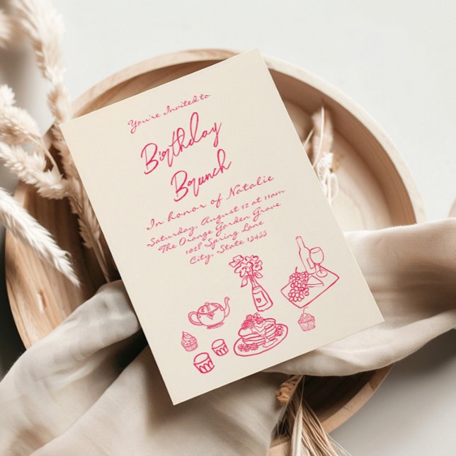 Convite Manuscrito Cor-de-rosa Rosa Quirky Brunch Aniversá (Criador carregado)
