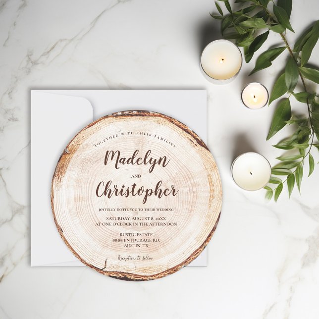Convite Manuscrito De Handlettering De Casamentos Russos C (Handlettering Name script round wood cut slice wedding invitation.)