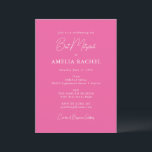 Convite Manuscrito Minimalista Bat Moderno, Rosa Quente, M<br><div class="desc">Convite Moderno de Bat Mitzvah,  Cor-de-rosa-quente,  com Script Minimalista Personalizado</div>