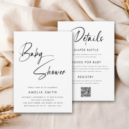 Convite Manuscrito Mínimo Moderno Branco Preto