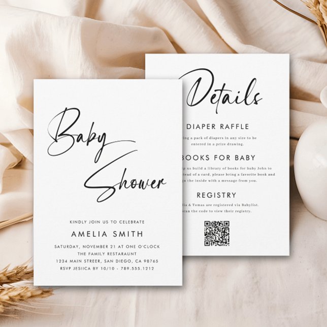 Convite Manuscrito Mínimo Moderno Branco Preto (Criador carregado)