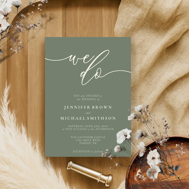 Convite Manuscrito Moderno De Casamento Verde Sage Nós Faz (Criador carregado)