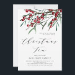 Convite Manuscrito Moderno Winter Berries Christmas Tea<br><div class="desc">Convide seus amigos e entes queridos para um janto de feriados fantástico e uma festa com este convite elegante moderno,  que inclui amoras aquáticas de inverno,  caules de folha botânica e letras sofisticadas de roteiro para a "Festa de Natal".</div>