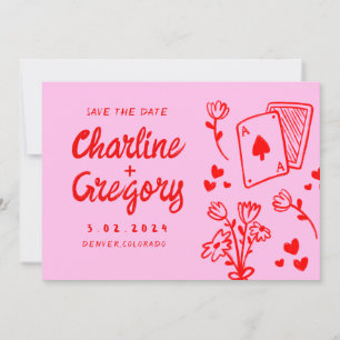 Convite Manuscrito Rosa &Vermelho Moderno Casamento Guarda