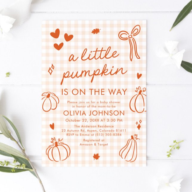 Convite Mão Bonita Desenha Um Pequeno Chá de fraldas De Ab (Fall Cute Hand Drawn A Little Pumpkin Baby Shower Invitation)