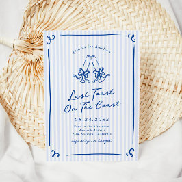 Convite Mão Branca Desenhada Azul Última Brinde na Costa
