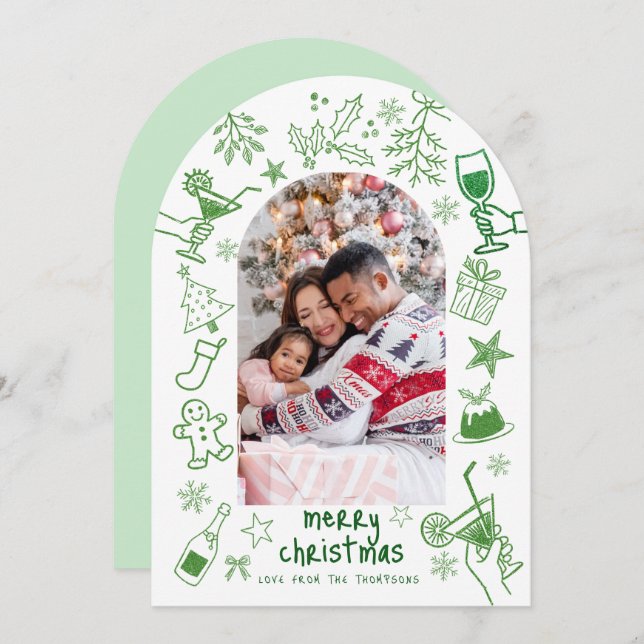 Convite Mão branca desenhada Foto Feliz Arco de Natal (Frente/Verso)