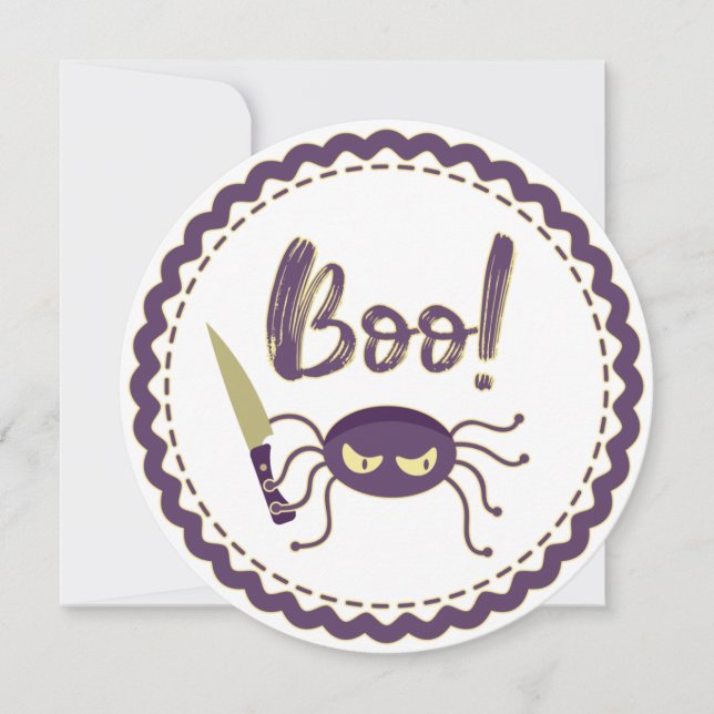 Convite Mão de faca com aranha Dia de as Bruxas engraçado (Frente)