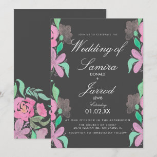 Convite Mão de Primavera Aquarela Casamento de Verde Rosa
