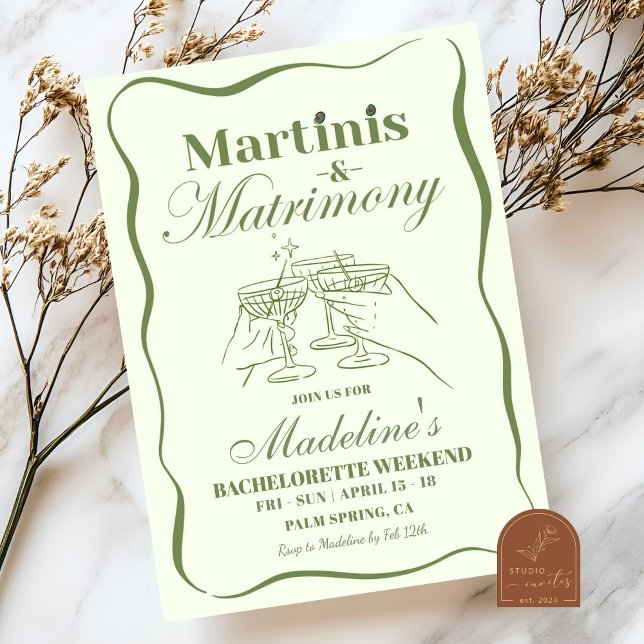 Convite Mão Desenhada Martinis e Matrimony Bachelorette (Criador carregado)