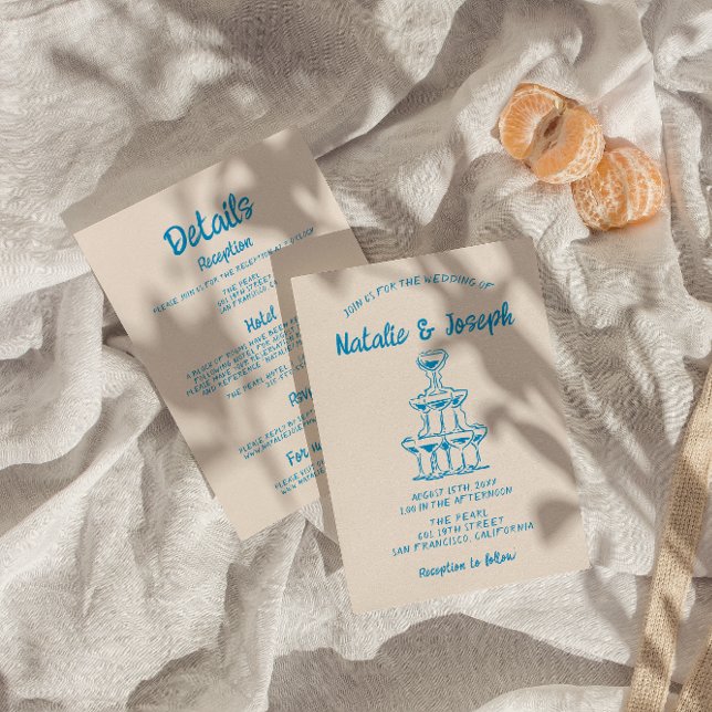 Convite Mão Desenhada Tudo Em Um Casamento De Torre Azul (Criador carregado)