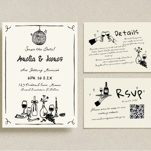 Convite Mão Diversão Desenhada Salve a data Casamento Quir