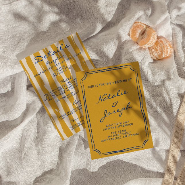 Convite Mão Italiana Escrita Pinstripes Tudo Em Um Casamen (Criador carregado)