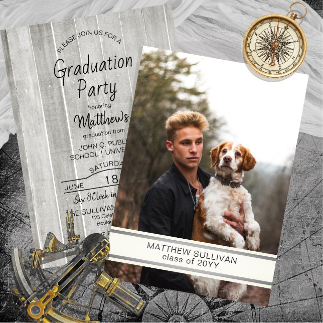 Convite Mão Moderna | Festa de formatura de fotos (Modern Wood Look One Photo High School Graduation Announcement | Party Invitation - Print Download)