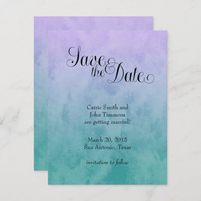 Convite Mão Roxa e Teal Salvar a Data (Frente/Verso)