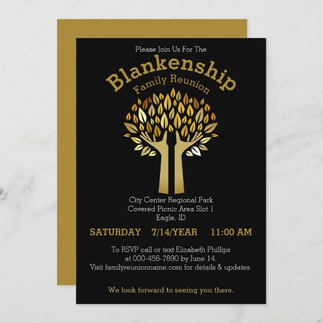 Convite Mãos para Cima Árvore Deixa Modelo de Reunião Fami (Frente/Verso)