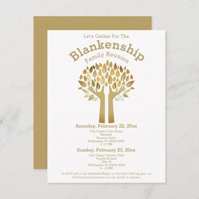 Convite Mãos para Cima Árvore Deixa Modelo de Reunião Fami (Frente/Verso)