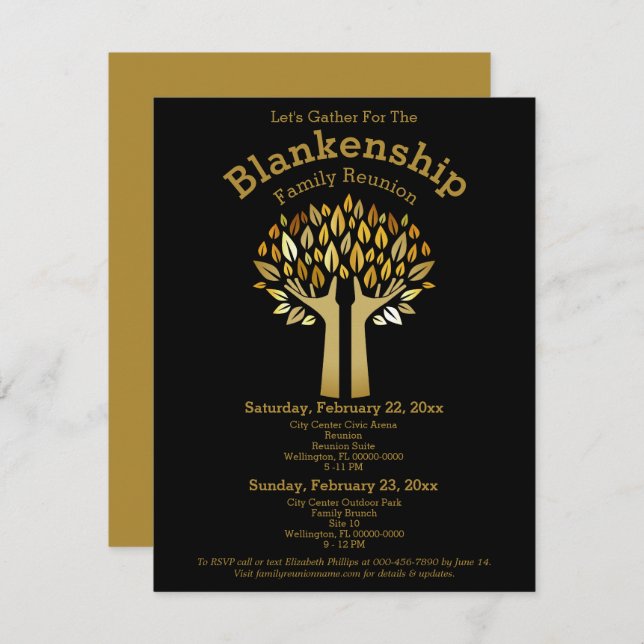 Convite Mãos para Cima Árvore Deixa Modelo de Reunião Fami (Frente/Verso)