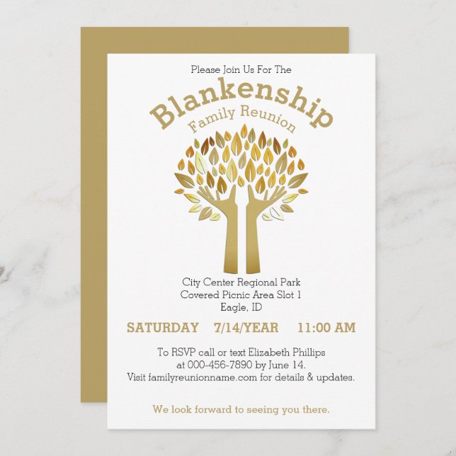 Convite Mãos para Cima Árvore Deixa Modelo de Reunião Fami (Frente/Verso)