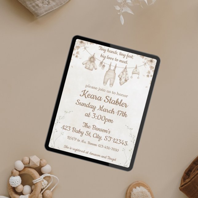 Convite Mãos Pequenas e Chás de fraldas Neutras, Pés Peque (Criador carregado)