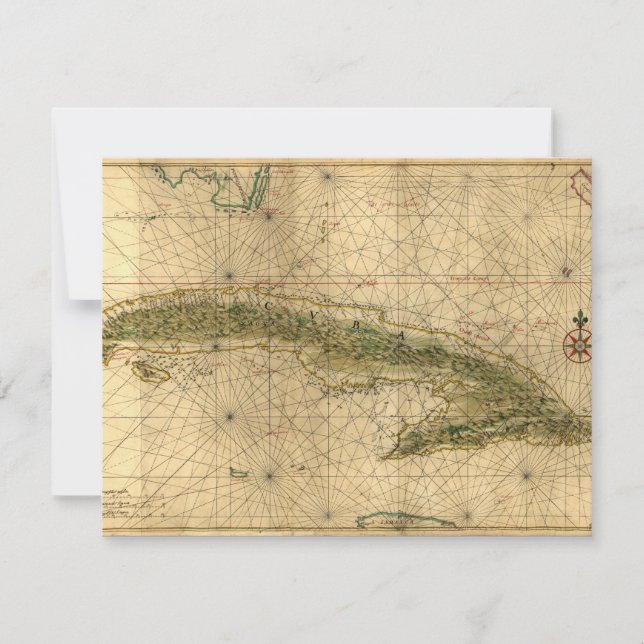 Convite Mapa 1639 histórico de Cuba por Joana Vinckeboons (Frente)