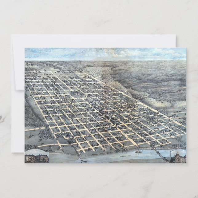 Convite Mapa Aéreo Antigo da Cidade de Austin, Texas de 18 (Frente)