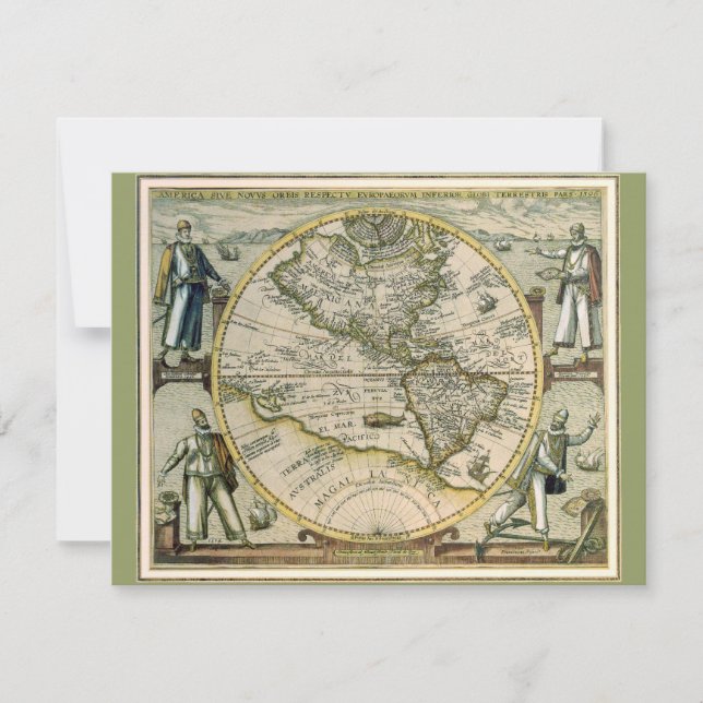 Convite Mapa Antigo, 1596, America Sive Novus Orbis (Frente)