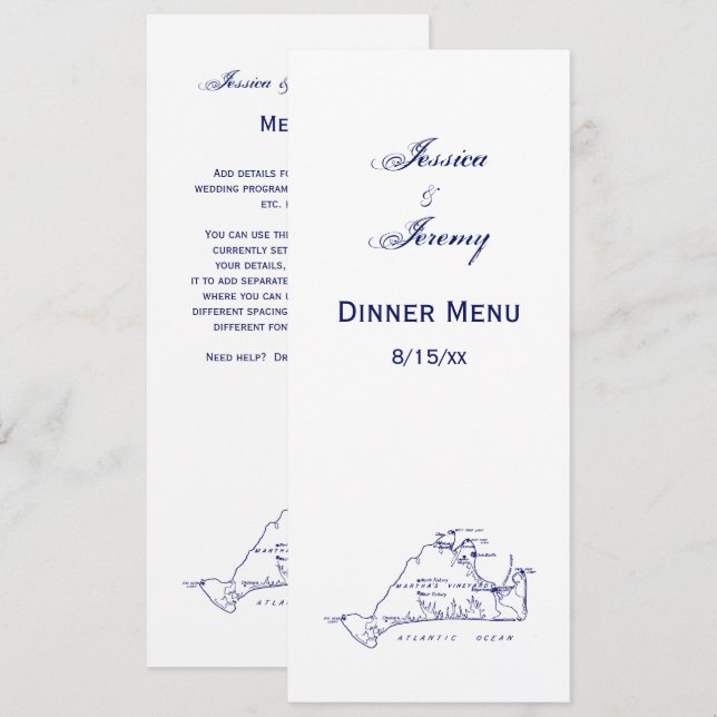 Convite Mapa Antigo da Ilha de Martha's Vineyard #1 Azul M (Frente/Verso)