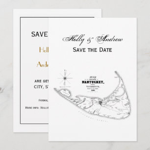 Convite Mapa Antigo da Ilha Nantucket MA Preto