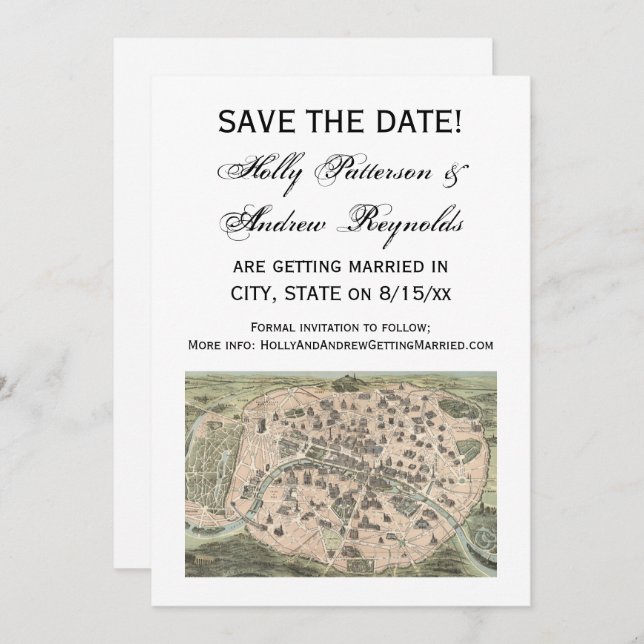 Convite Mapa Antigo de Paris, DIY BG V Save the Date (Frente/Verso)