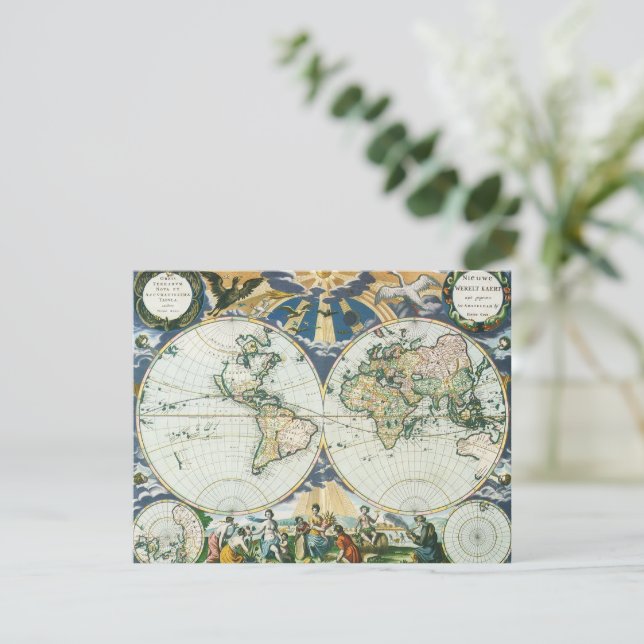 Convite Mapa Antigo do Mundo por Pieter Goos, 1666 (Em pé/Frente)