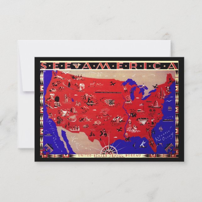 Convite Mapa Antigo dos Estados Unidos - Mudança de Endere (Frente)