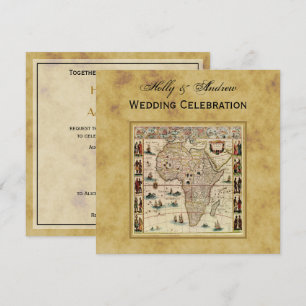 Convite Mapa Antiquado da África Desapontou Casamento BG 