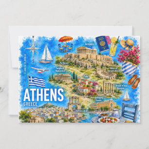 Convite Mapa Aquarela Atenas Grécia Acrópole Marco Cartogr