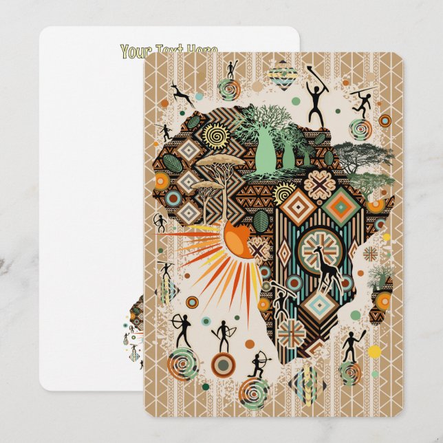 Convite Mapa da África com Elementos Tribais Decorativos (Frente/Verso)