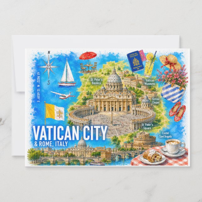 Convite Mapa da Basílica de São Pedro da Cidade do Vatican (Frente)