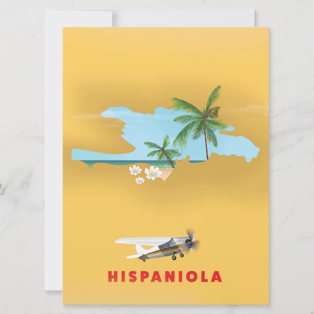 Convite Mapa da Hispaniola ilustrado em impressão. (Frente)