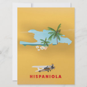 Convite Mapa da Hispaniola ilustrado em impressão.
