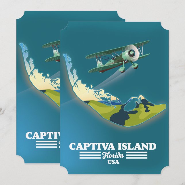 Convite Mapa da Ilha Captiva Flórida EUA (Frente/Verso)