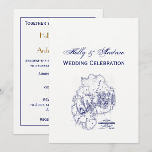 Convite Mapa da Vintagem de Martha nº 1, Marinho Blue Invi