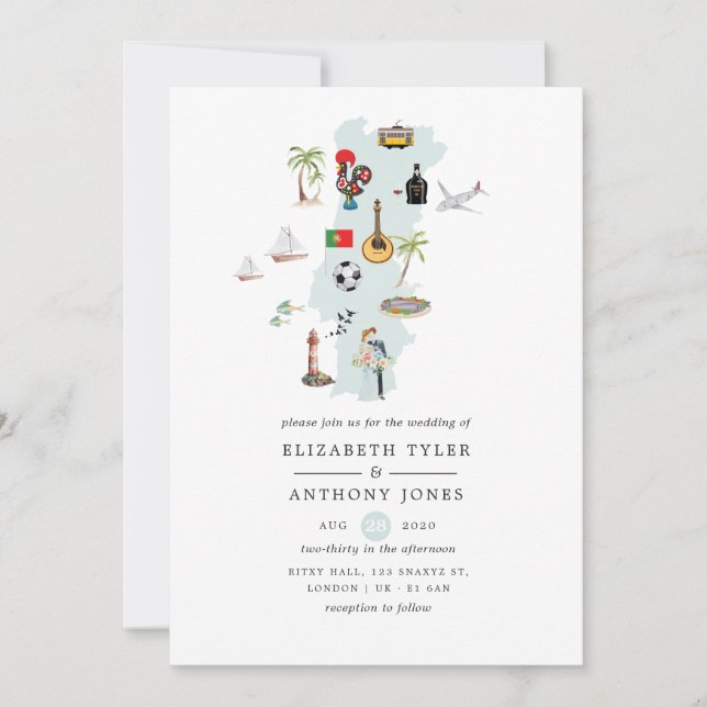 Convite Mapa d'água de Portugal Casamento de Destino (Frente)